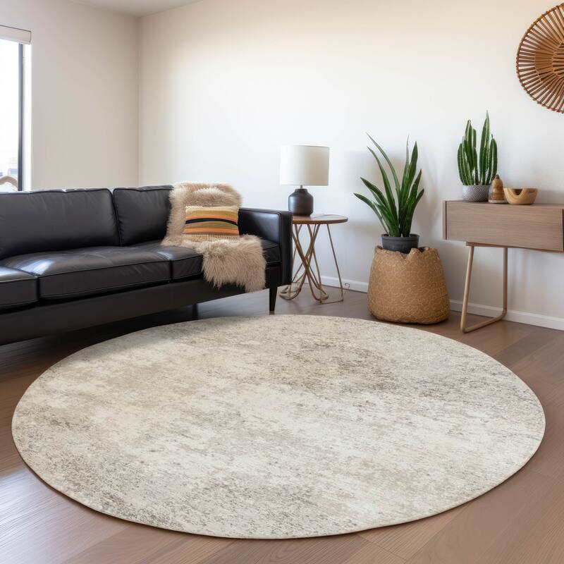 Machine Washable Indoor/ Outdoor Abstract Pixels Chantille Rug - Ivory - 8' x 8'