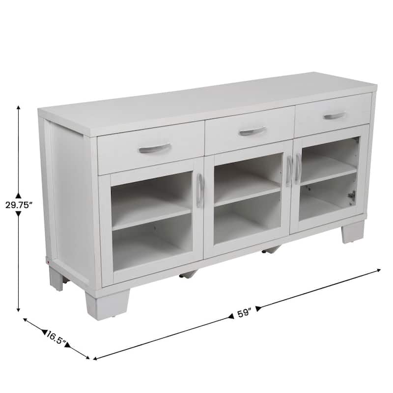 Engineered Wood Buffet Sideboard Storage Cabinet w/ 3 Drawers, Doors - 59"W x 16.5"D x 29.75"H