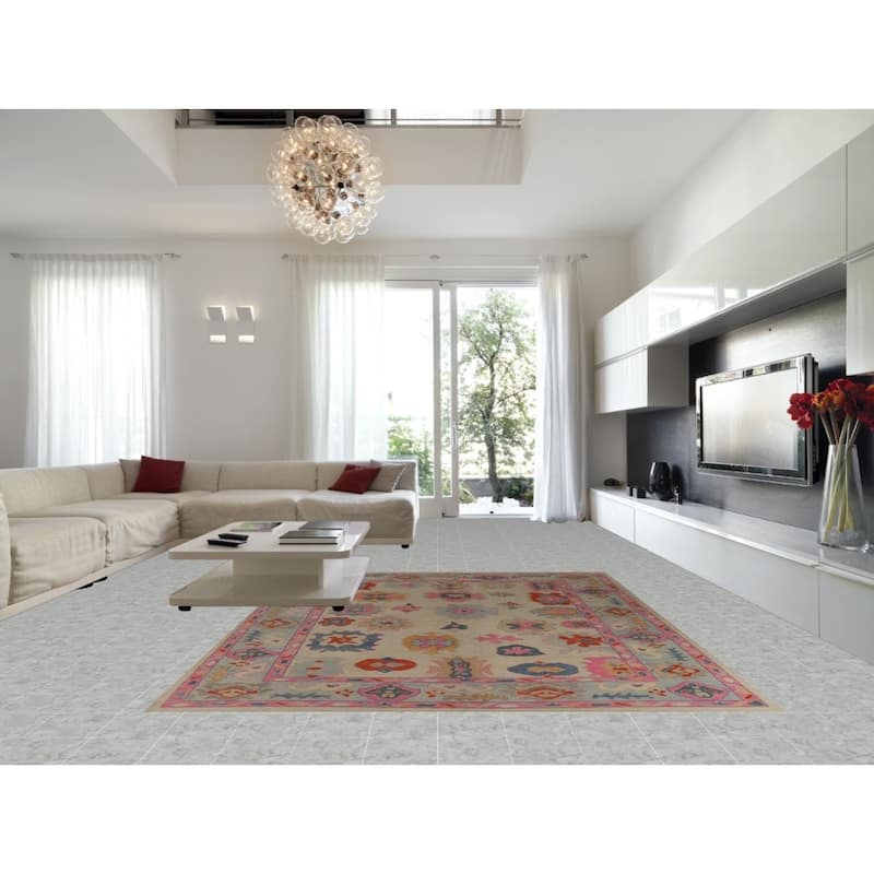 Hand Knotted Oriental 100% Wool Carpet Transitional All-Over Beige & Ivories Oushak Area Rug - 12' 3'' X 9' 3''