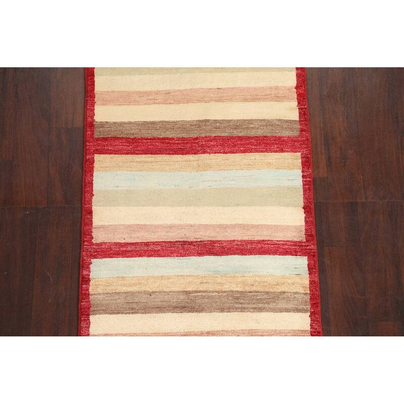 Striped Gabbeh Kashkoli Oriental Wool Runner Rug Hand-knotted Carpet - 2'9" x 7'11"