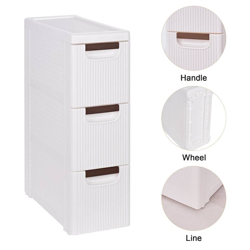 Javlergo White Stripe Narrow Storage Cabinet 3/4/5-Layer Rolling Bathroom Organizer with Drawers Wheels for Bathroom Living Room