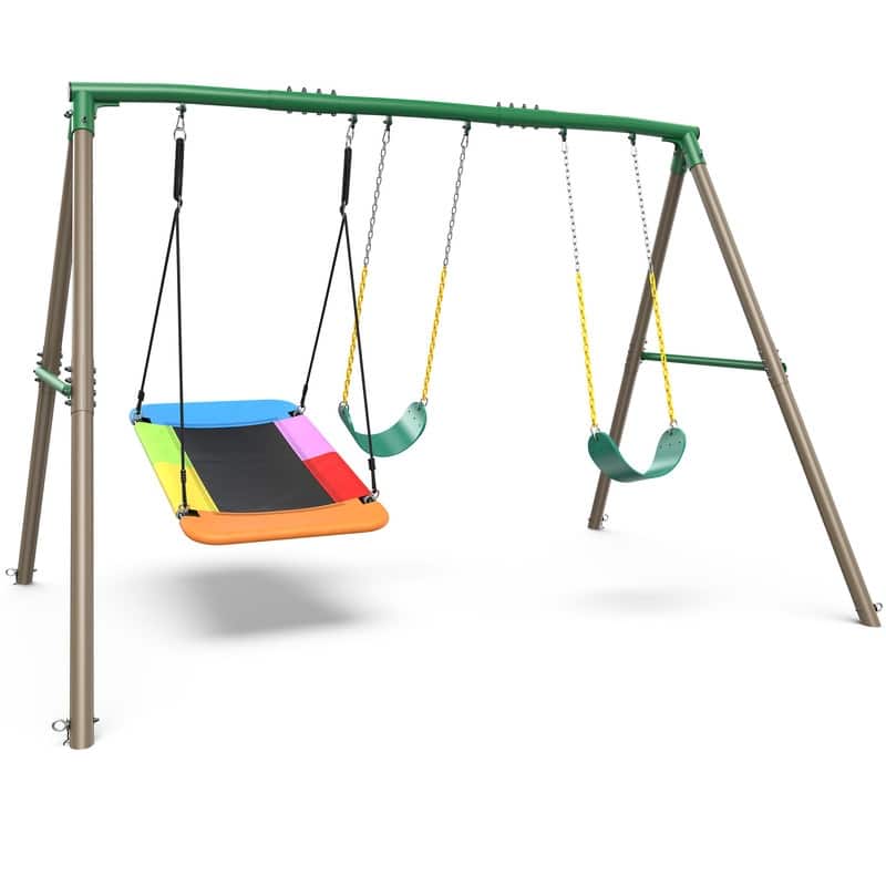 Hapfan 7.3ft Tall 600lb Heavy Duty Swing Set with 1 Platform Swing, 2 Belt Swings,A Frame Metal Swing Set