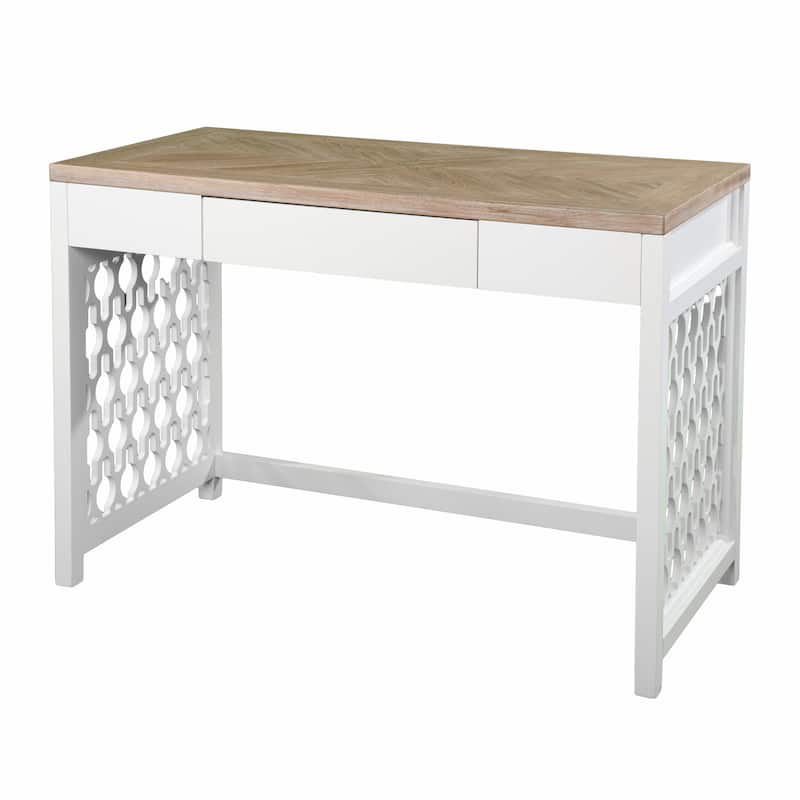 43" Natural and White Writing Desk with Drawer