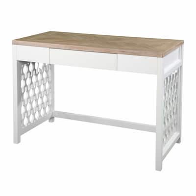 43" Natural and White Writing Desk with Drawer