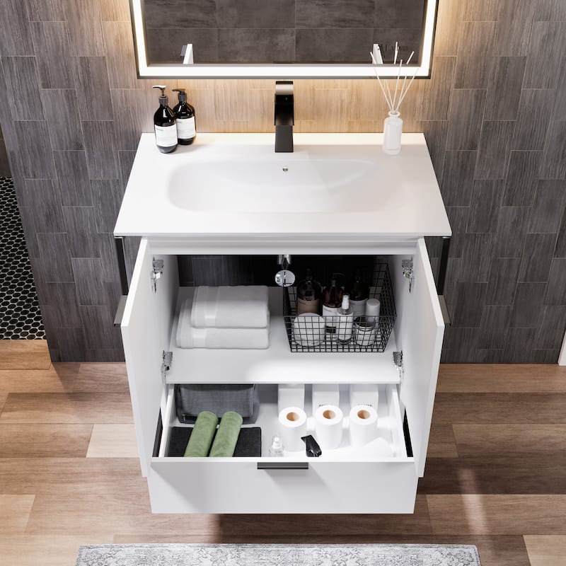 Eviva Onyx Wall Mount Bath Vanity with Solid Surface Top