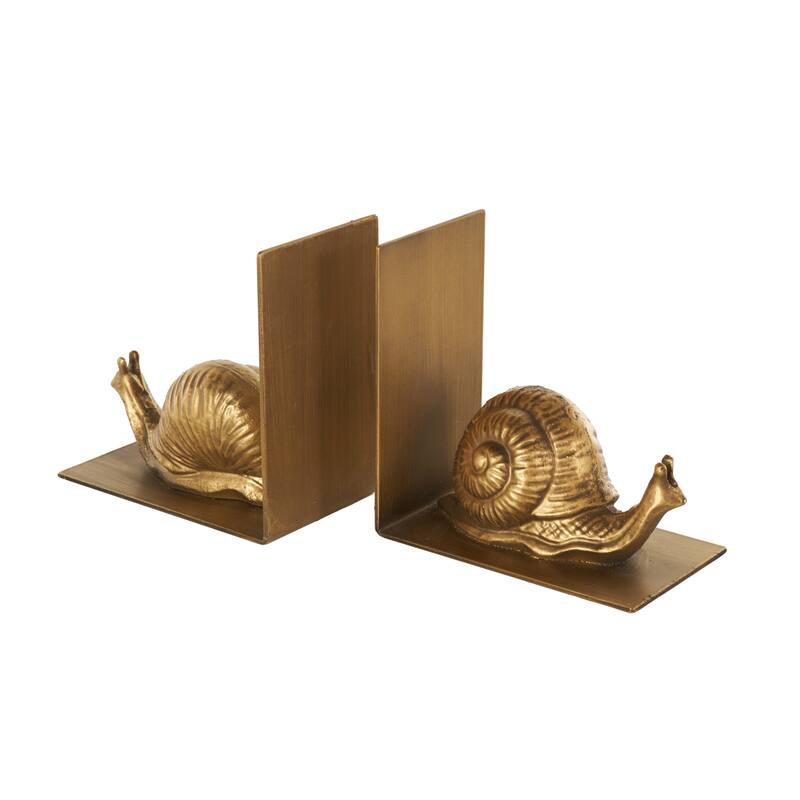 Metal Snail Crawling Bookends - Set of 2 Gold - Roche River Decor - 4"W x 6"L x 6"H