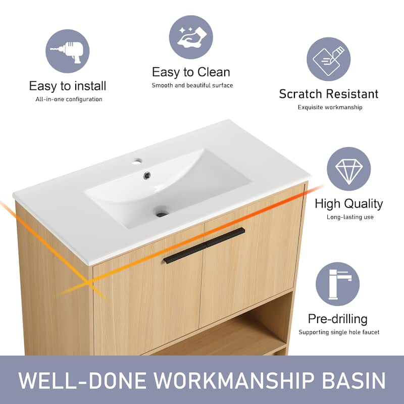 30"/36" FreeStanding Bathroom Vanity with Sink, Floor Stand Bathroom Vanity with Soft Close Door