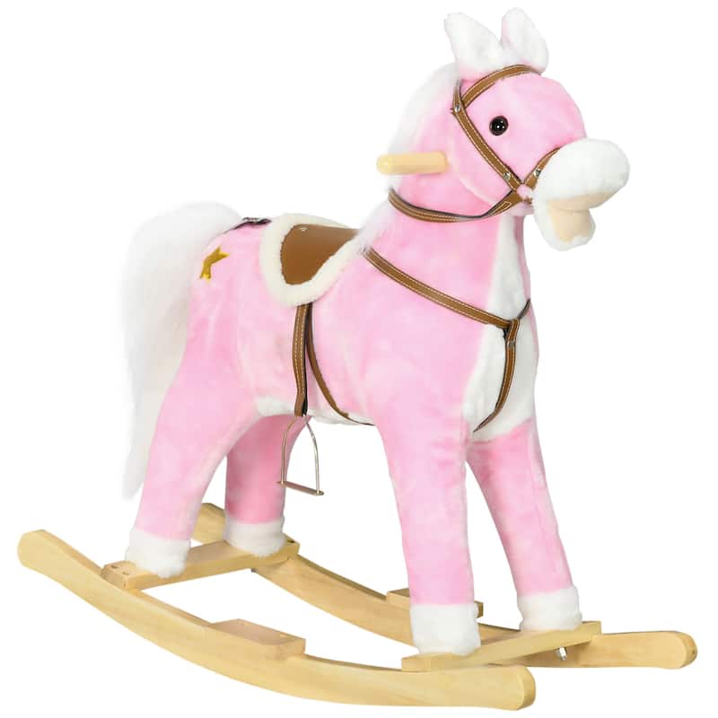 Qaba Rocking Horse with Sound, Ride on Horse with Saddle, Toddler Rocker, Gift for 3-8 Year Old, Pink - Pink