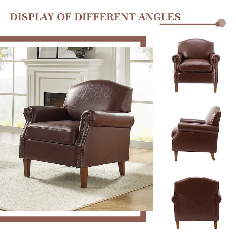 Giampiero Transitional Faux Leather Arm Chair with Nailhead Trim by HULALA HOME