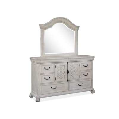 Magnussen Home Bronwyn Alabaster Drawer Dresser with Shaped Mirror