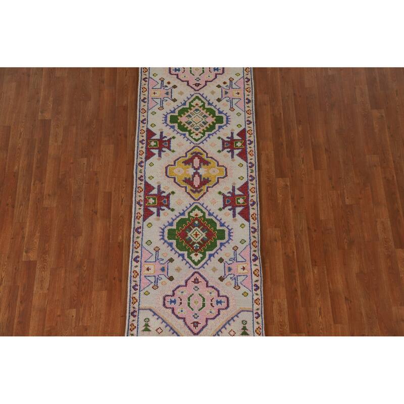 Tribal Geometric Kazak Indian Runner Rug Hand-knotted Wool Carpet - 2'7"x 7'11"