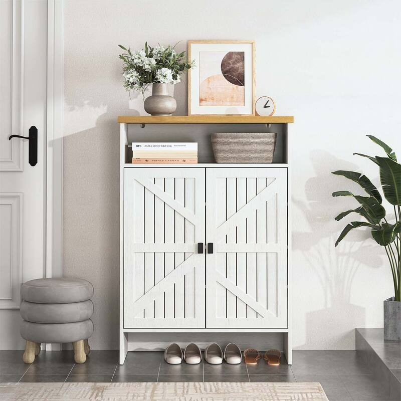 Modern Shoe Cabinet for Efficient Space Utilization and Stylish Home Decor - Natural Wood+White