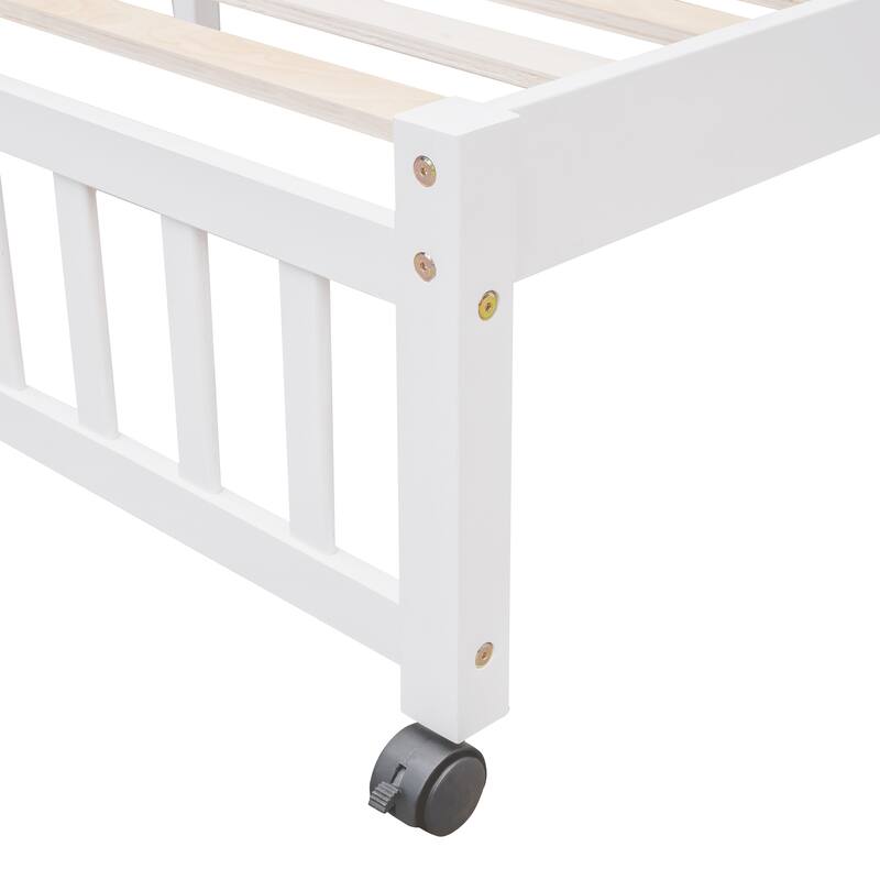 Twin Over Full Bunk Bed with Wheels, 6 Drawers and 3 Shelves