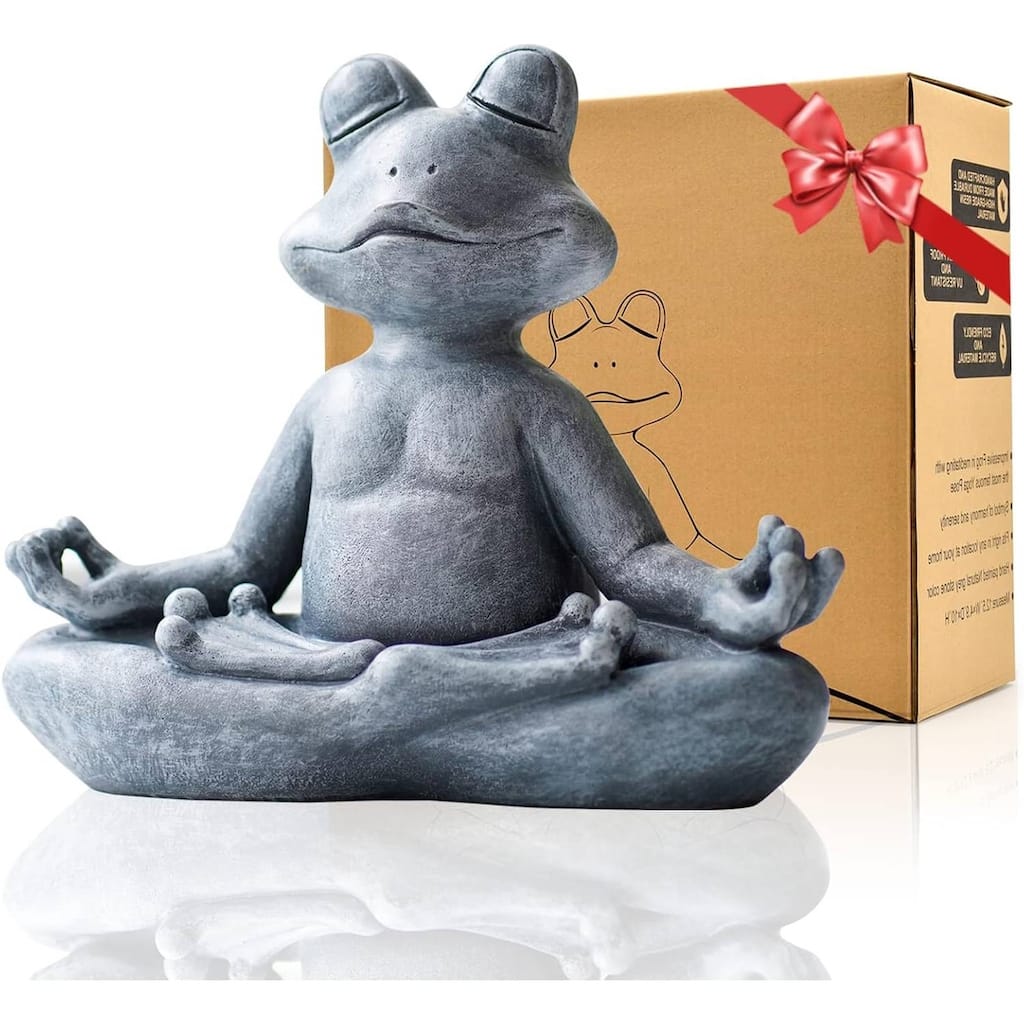 Zen Garden Meditating Yoga Frog Statue Indoor Outdoor Waterproof Poly Resin Décor - 12.5" Wx 4.9" D x 10" H