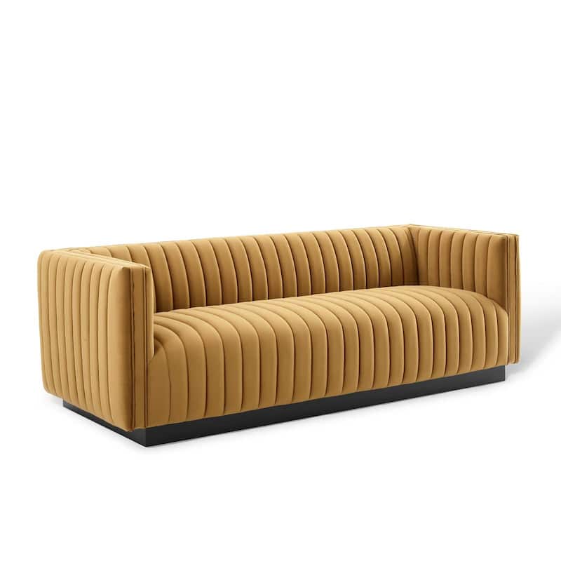 Silver Orchid Rosar Channel Tufted Velvet Sofa
