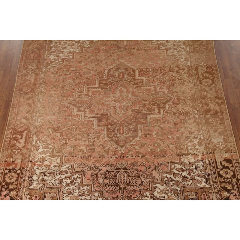 Pink Heriz Persian Vintage Area Rug Hand-Knotted Wool Carpet - 8'0"x 10'8"