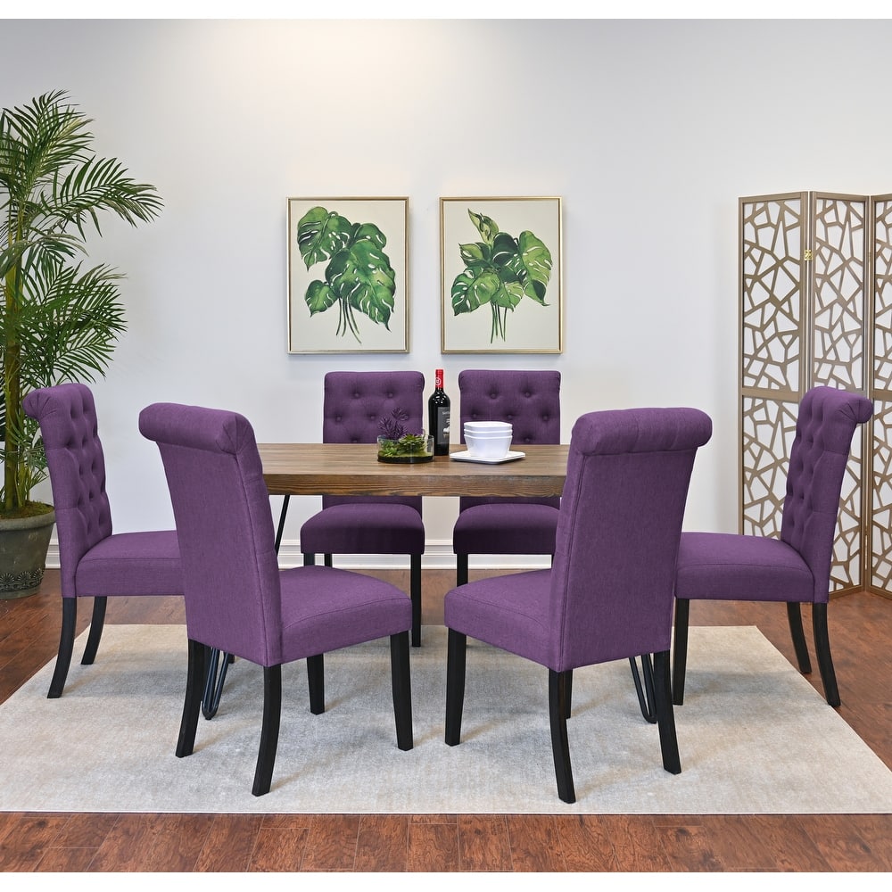 Modern 7-Piece Dining Set with Rectangular Hairpin Table & 6 Upholstered Chairs