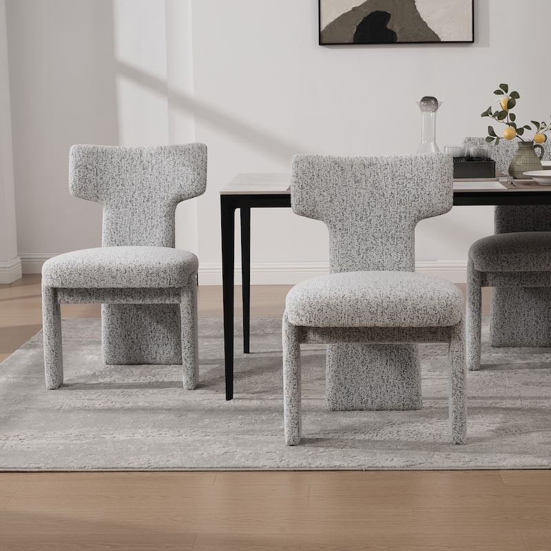 Upholstered Chenille Dining Chair with Rubberwood Legs and Armless Curved Back,Set of 2