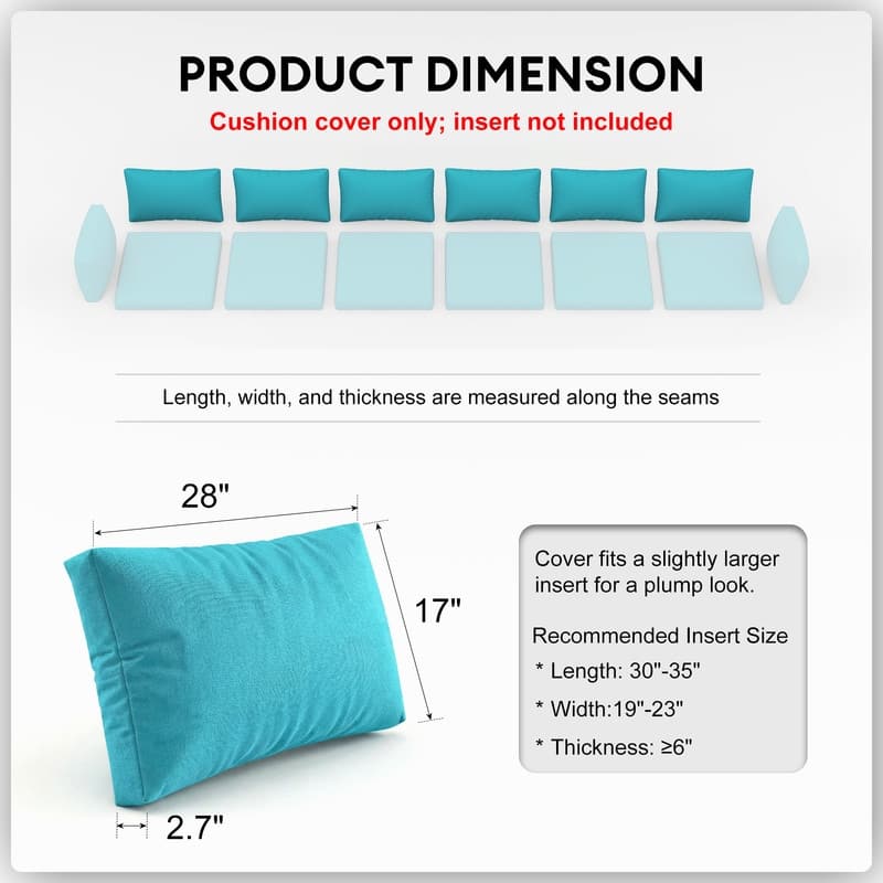 FINCATI 28" × 28" Outdoor Cushion Cover, Sofa Cushion Replacement Slipcover, Patio Seat Cover 28 Inches (COVER ONLY!)