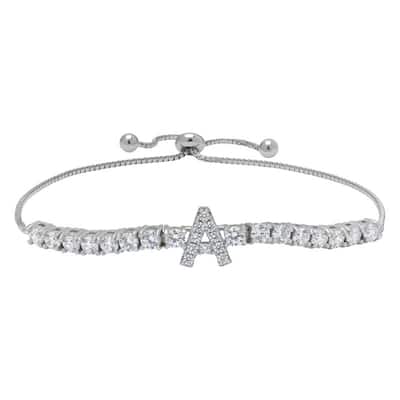 Victoria Townsend .925 Sterling Silver Cubic Zirconia Initial Adjustable Bracelet