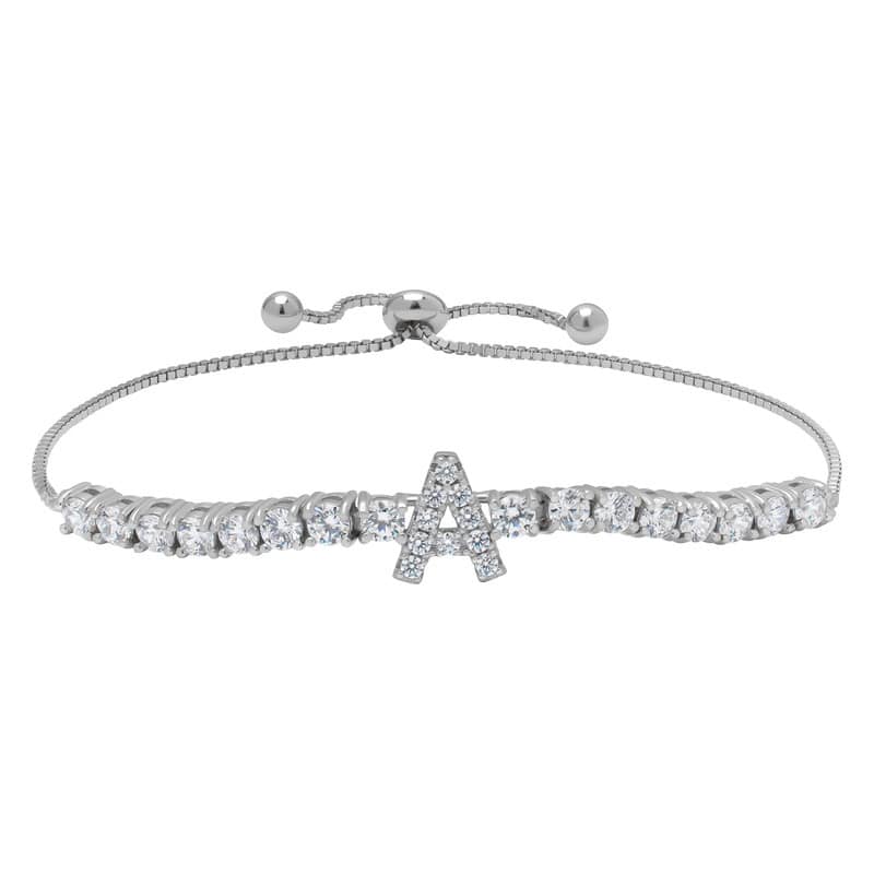 Victoria Townsend .925 Sterling Silver Cubic Zirconia Initial Adjustable Bracelet