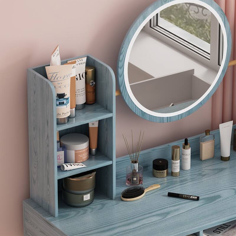 Makeup Vanity Desk with Mirror and Lights, Cute Vanity Makeup Table, 3 Drawers , 3 Lighting Modes