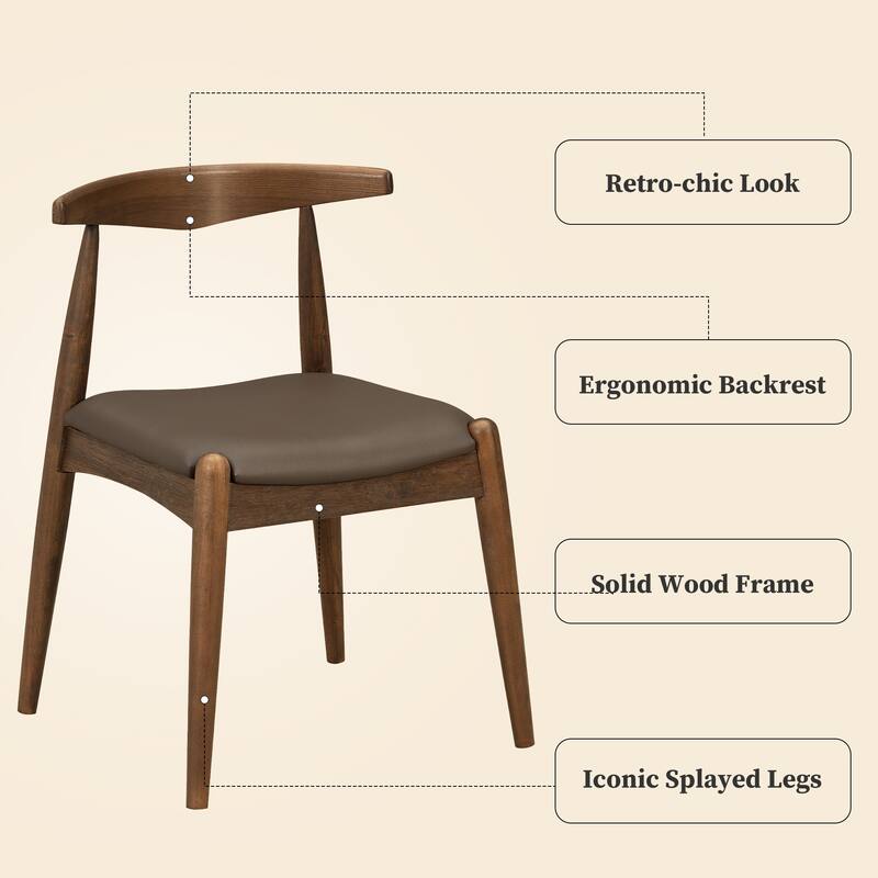 Set of 2 Rubberwood Dining Chairs, Ergonomic Backrest & Faux Leather Upholstery