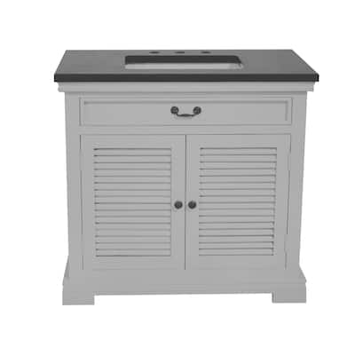 36" Two Door, Single Vanity in White finish and Black granite top