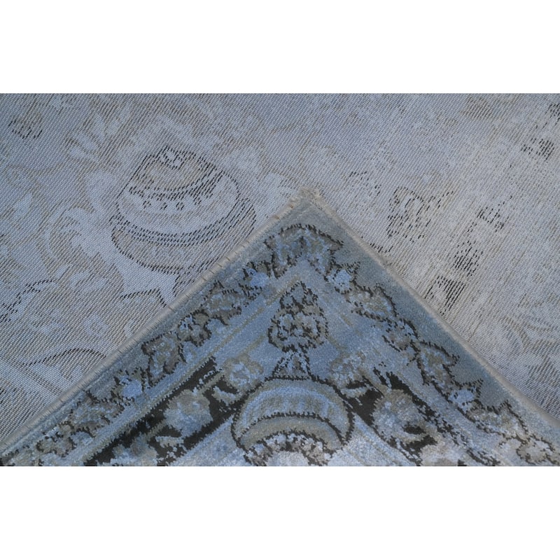 Machine Made Oriental Polyester Carpet Traditional Medallion Navy Blue & Blues Tabriz Area Rug - 7' 5'' X 5' 2''