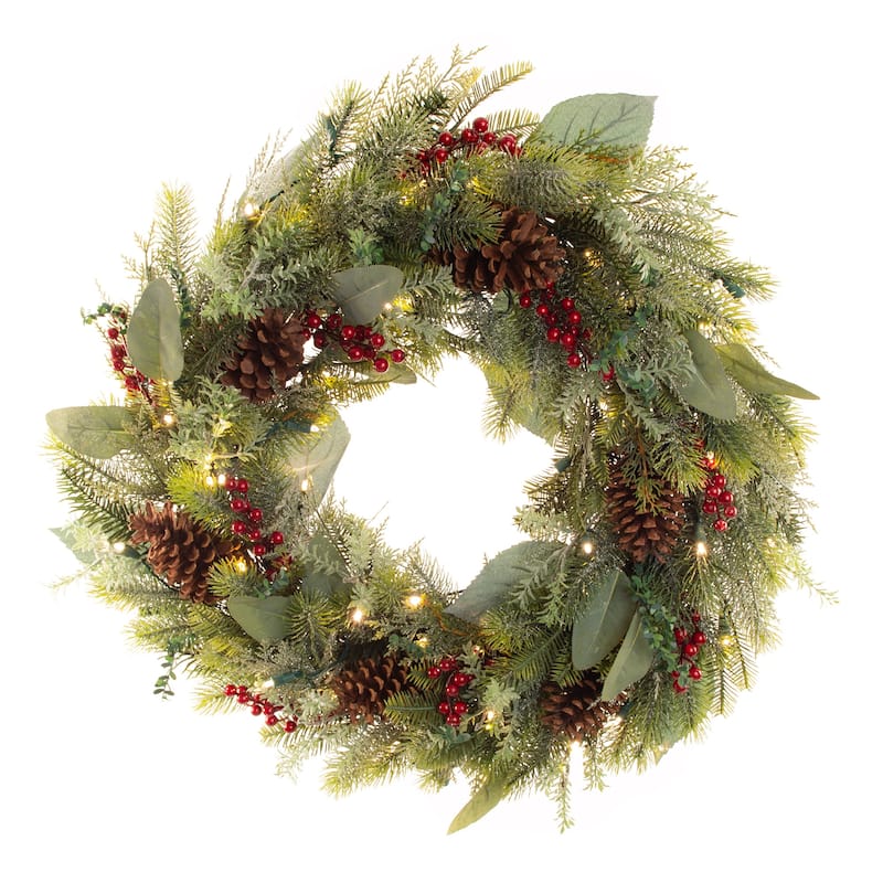 30 in. Lighted Christmas Wreath - Winter Frost - Green