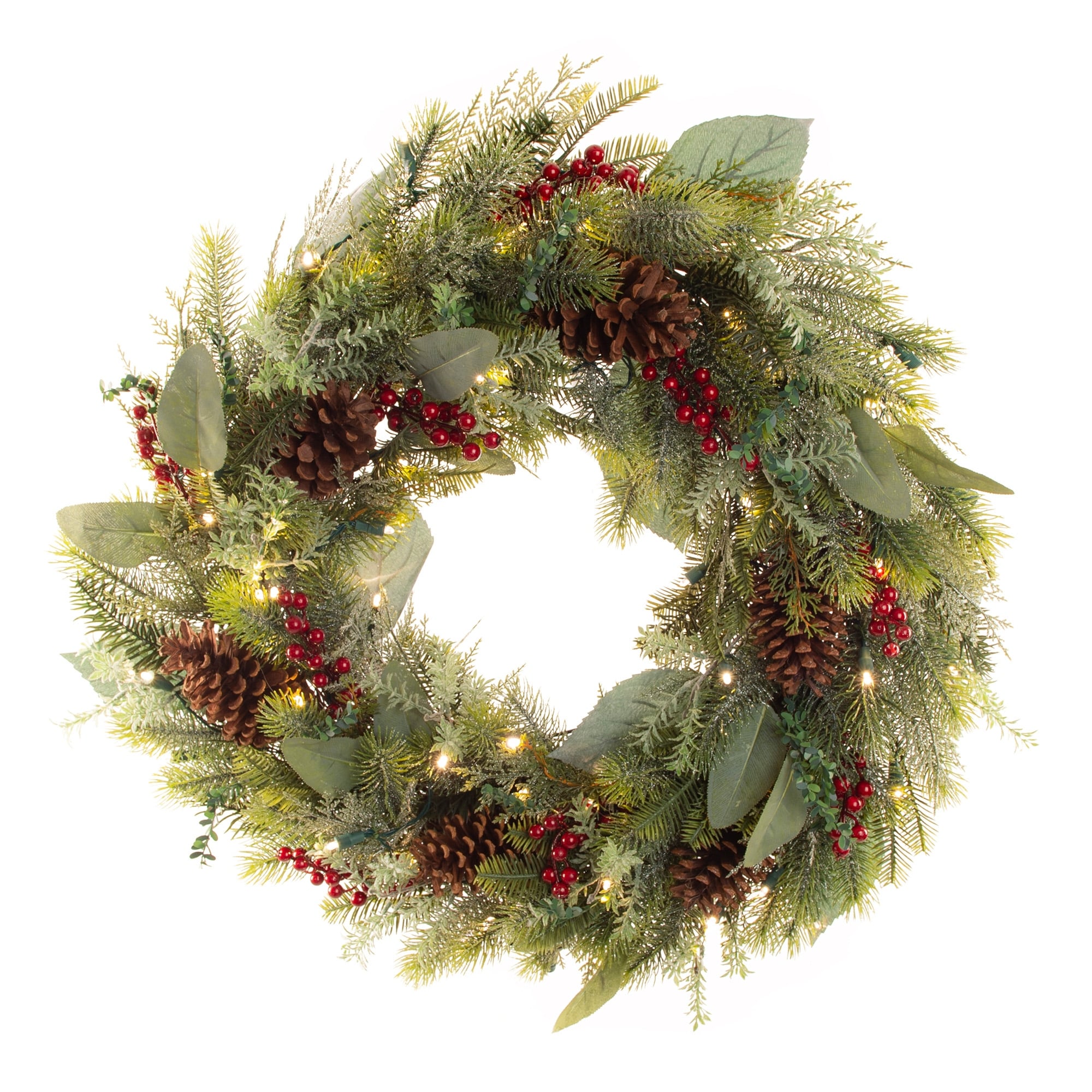 30 in. Lighted Christmas Wreath - Winter Frost - Green