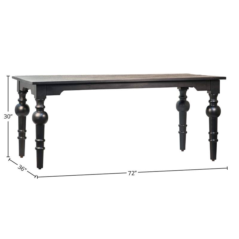 Xeno 72-inch Rectangular Acacia and Mango Wood Carved 4-Leg Table, Black Finish