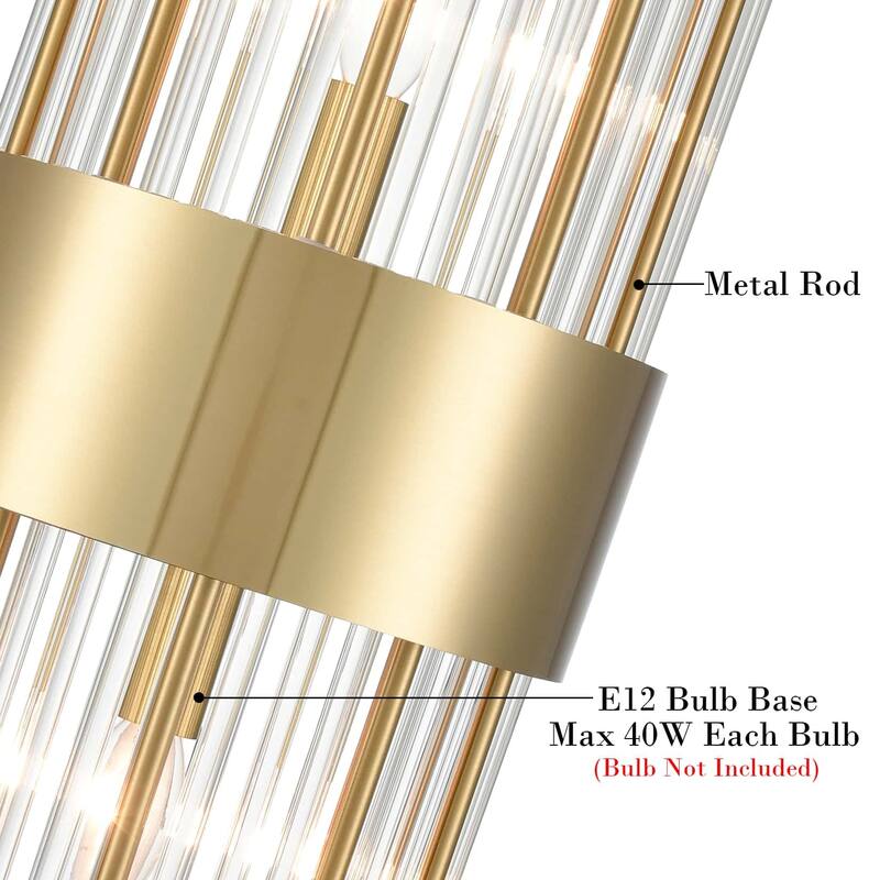 Polignano Brass Modern Wall Sconces , Glass & Brass Rods , Set of 2 Lights