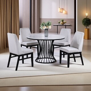 5-Piece Round 47.5" Dining Set with Faux Marble Top & Fabric ...