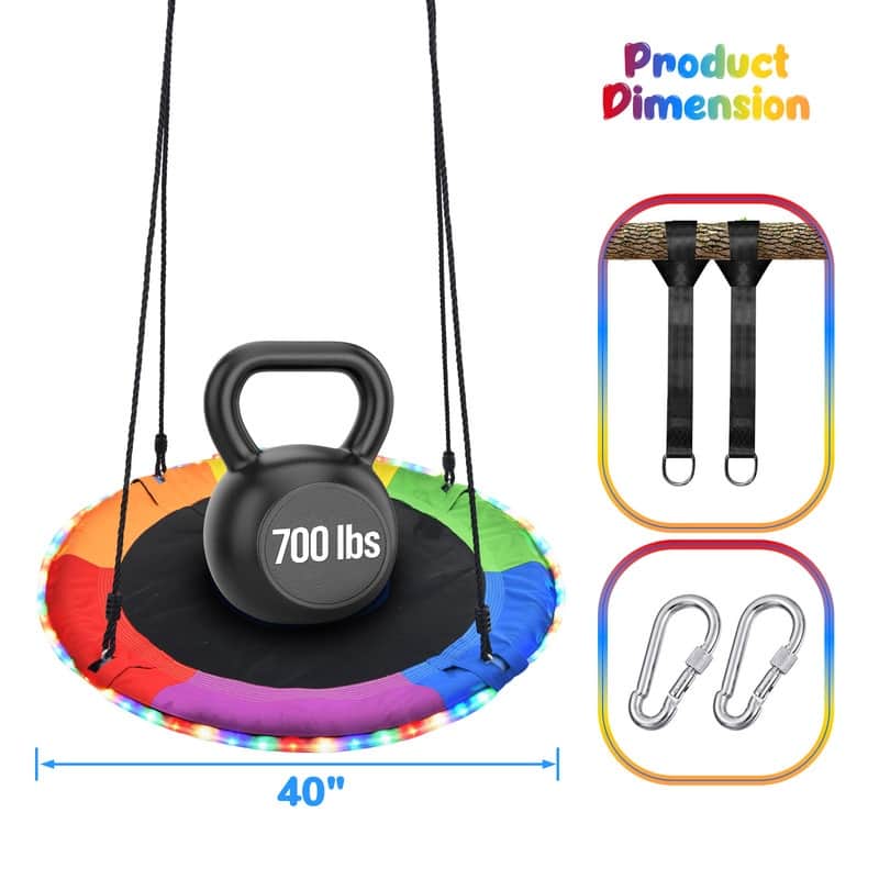 Trekassy 40" LED Saucer Swing 700lbs Outdoor Backyard Tree Swing for Kids and Adults - Red