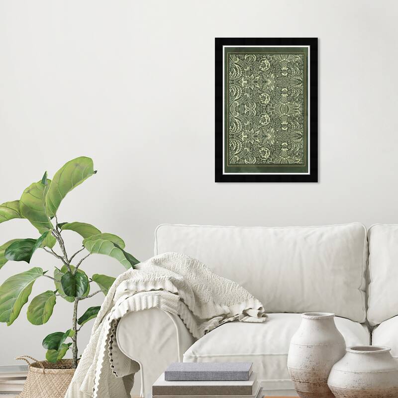 Wynwood Studio Prints Abstract Folk Poster Green and Army Green Traditional Wall Art Canvas Print - Black