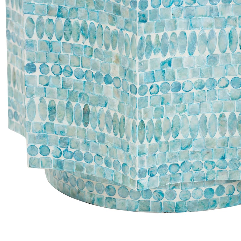 Olesia Modern Bohemian Blue Mother of Pearl End Table