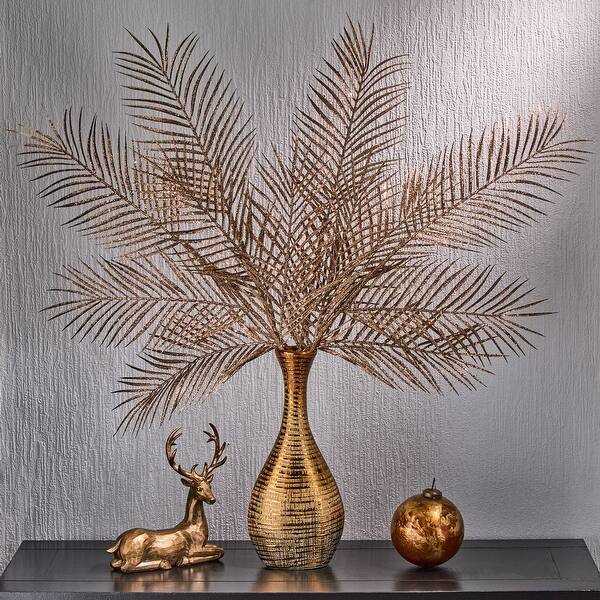slide 2 of 4, 34" Glitter Mica Triple Palm Leaf Spray