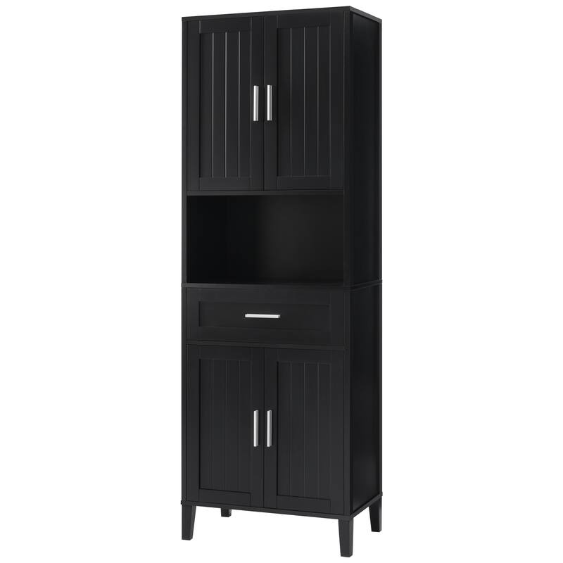 70.9" High Freestanding Tall Bathroom Cabinet with a Drawer, 2 Cabinets, 4 Soft-Close Doors, 2 Adjustable Shelves, Open Storage