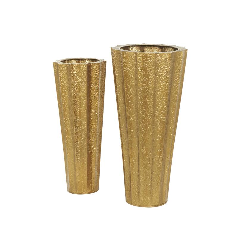 Metal Tall Textured Hammered Floor Decorative Vase - Set of 2 Gold - Roche River Decor