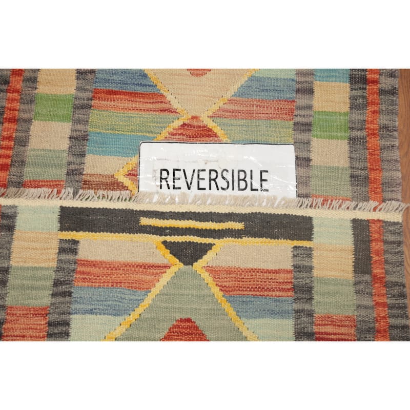 Hand Woven Oriental 100% Wool Carpet Southwestern Tribal Multi-Colored Kilim Runner Rug - 8' 1'' X 2' 2''