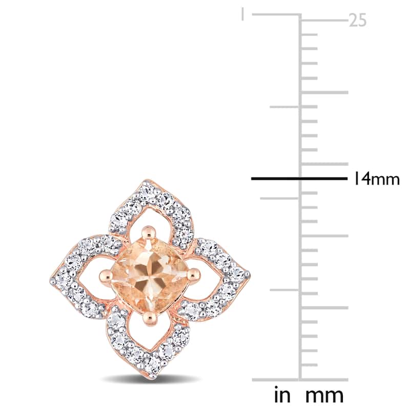 Miadora Cushion-cut Morganite and White Topaz Quatrefoil Stud Earrings Rose Plated Sterling Silver