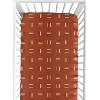 Rust and White Boho Mudcloth Boy Girl Fitted Crib Sheet - Orange Bohemian Woodland Tribal Southwest Mud Cloth Hatch Neutral Line