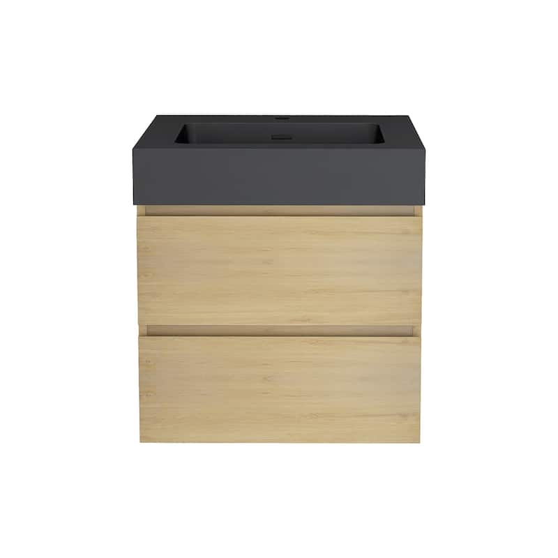 Floating Bathroom Vanity with Black Solid Surface Top