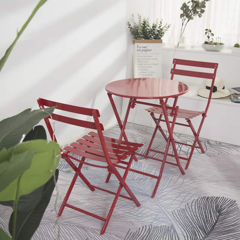3-Piece Metal Indoor Outdoor Bistro Set, Patio Foldable Round Table and Chairs Set