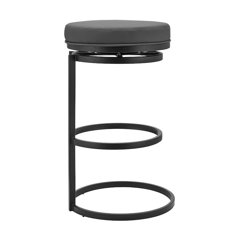 Vander 26" Gray Faux Leather and Brushed Stainless Steel Swivel Bar Stool - Counter Height - 23-28 in.