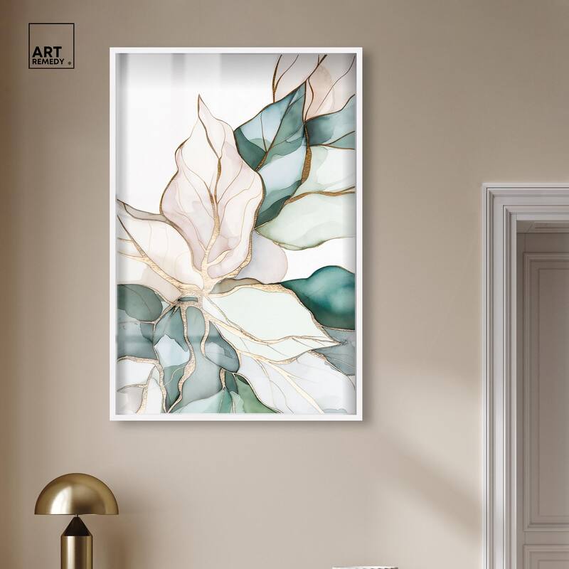 Pastel Leaves with Gold II Shadowbox by Art Remedy