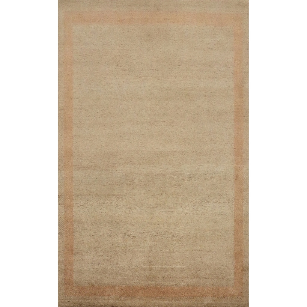 Hand Knotted Oriental 100% Wool Carpet Modern Bordered Brown Gabbeh Area Rug - 9' 11'' X 6' 4''