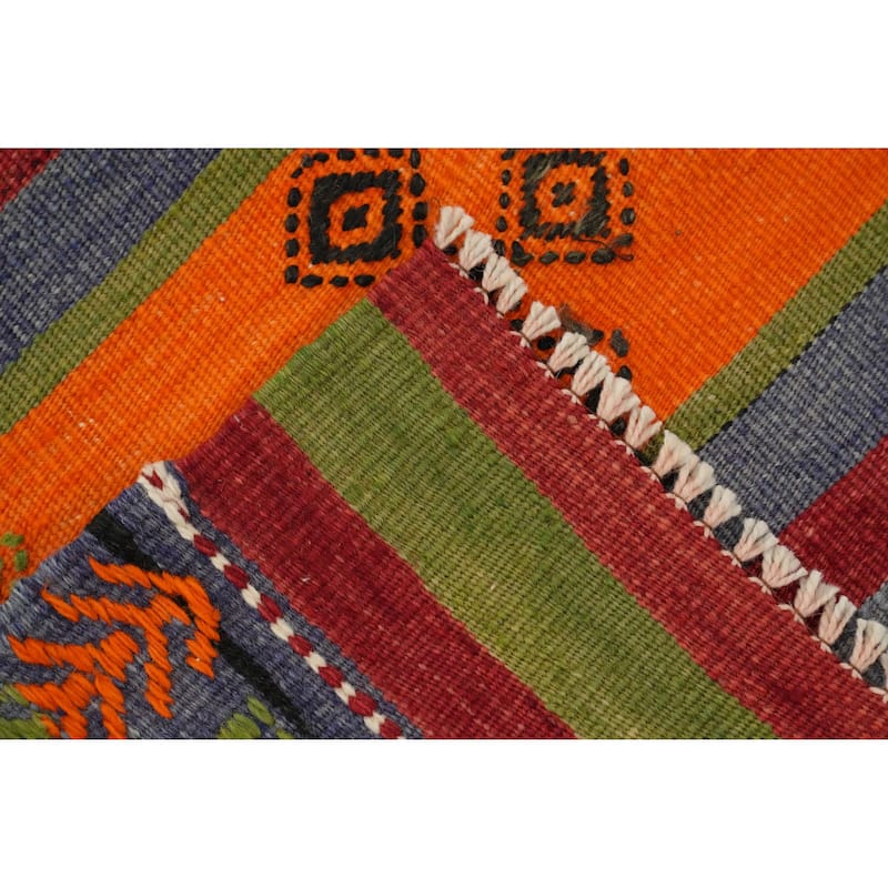 Hand Woven Oriental 100% Wool Carpet Southwestern Tribal Oranges & Rust Kilim Area Rug - 9' 6'' X 5' 10''
