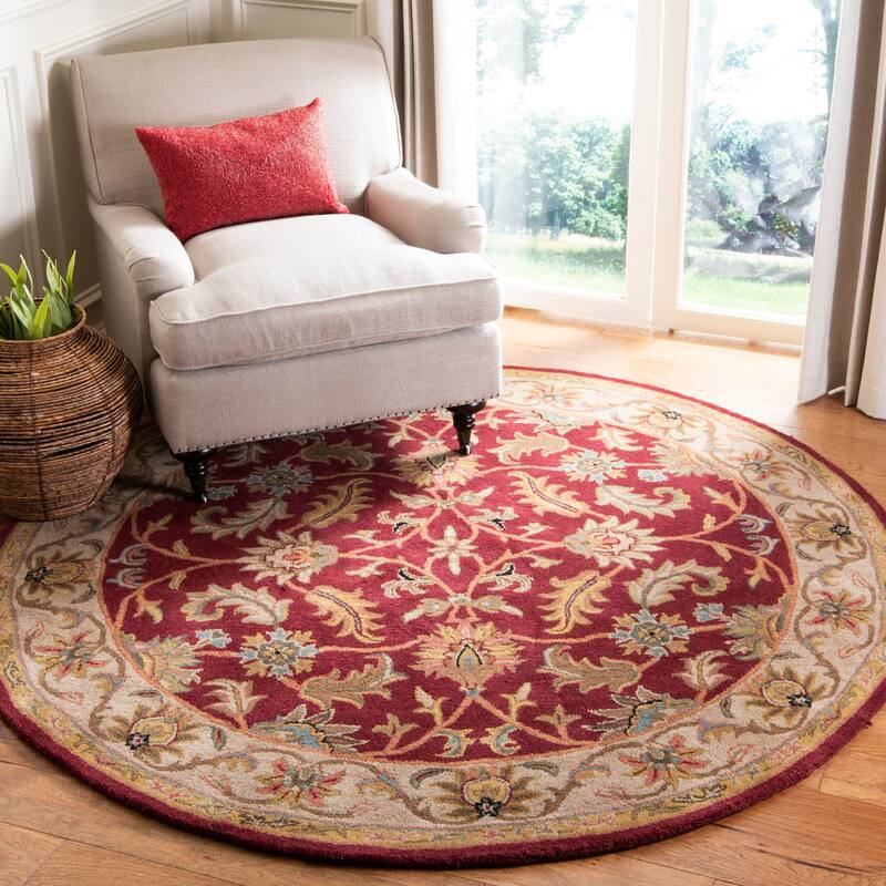 SAFAVIEH Handmade Heritage Sharee Traditional Oriental Wool Rug - 3'6" x 3'6" Round - Red/Ivory